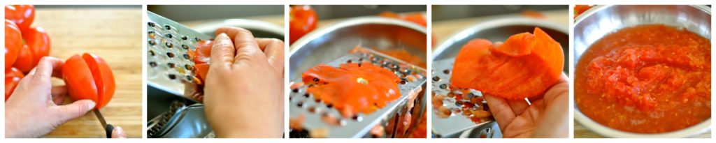 les batoilles, sauce tomate, tomate fraîche, express, rapide, 5 min de préparation, tomate râpée, basilic, huile d'olive, servie froide, chaude, sans cuisson